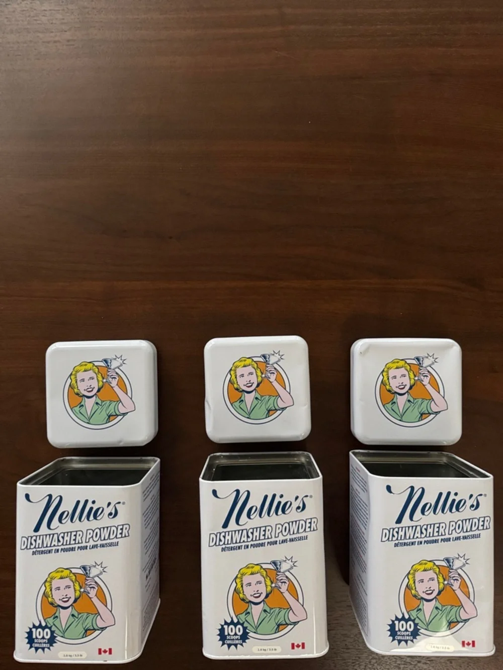 3 CANISTERS REFILLABLE STORAGE METAL TIN CORK SEAL LID EMPTY Nellie's DW Powder